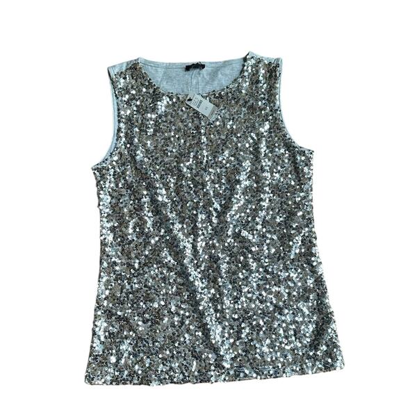 Talbots Silver Sequin XS NWT Gray Stretch Cotton Tank Top - Picture 1 of 8